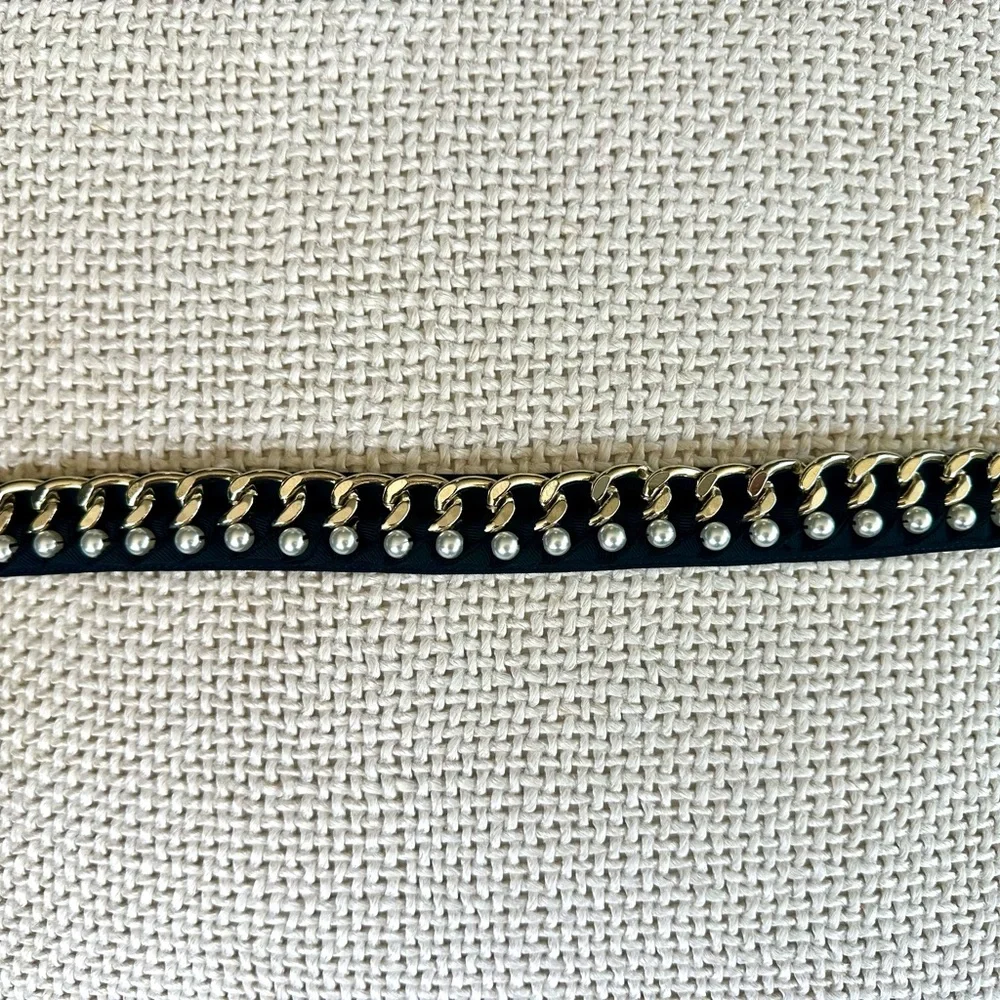 Like New St. John Pearls, Gold Chain, Black Ribbon Design Belt, S